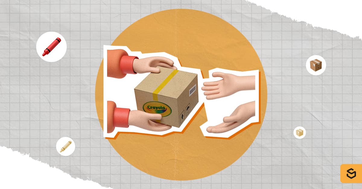 Hands giving and receiving a Crayola package