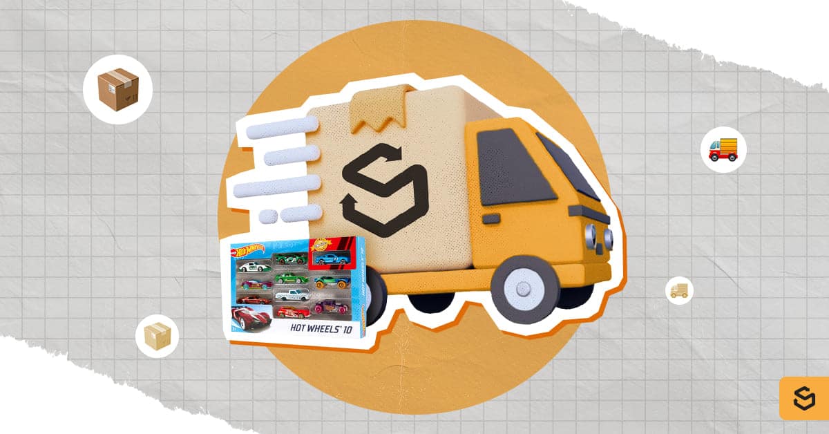 A Shippsy truck and Hot Wheels cars
