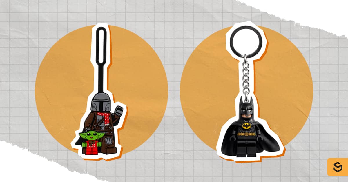 An image of LEGO accessories and keychains