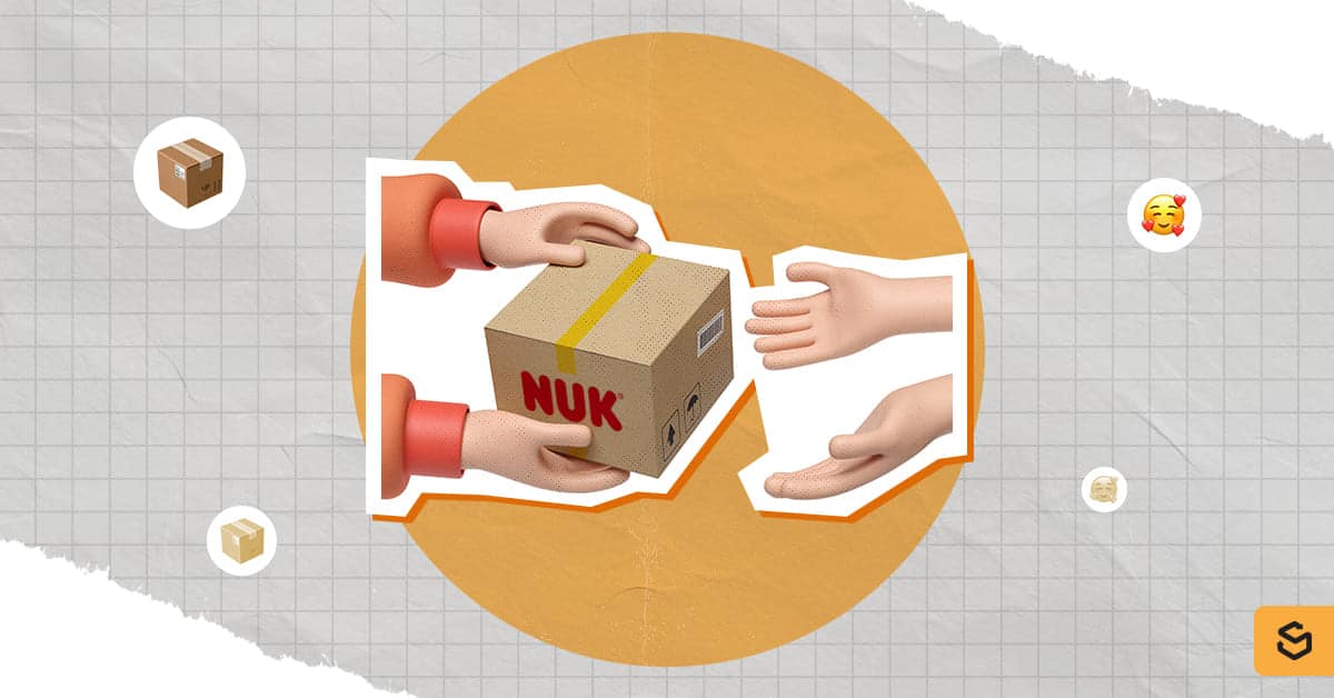 Hands holding and receiving a NUK package