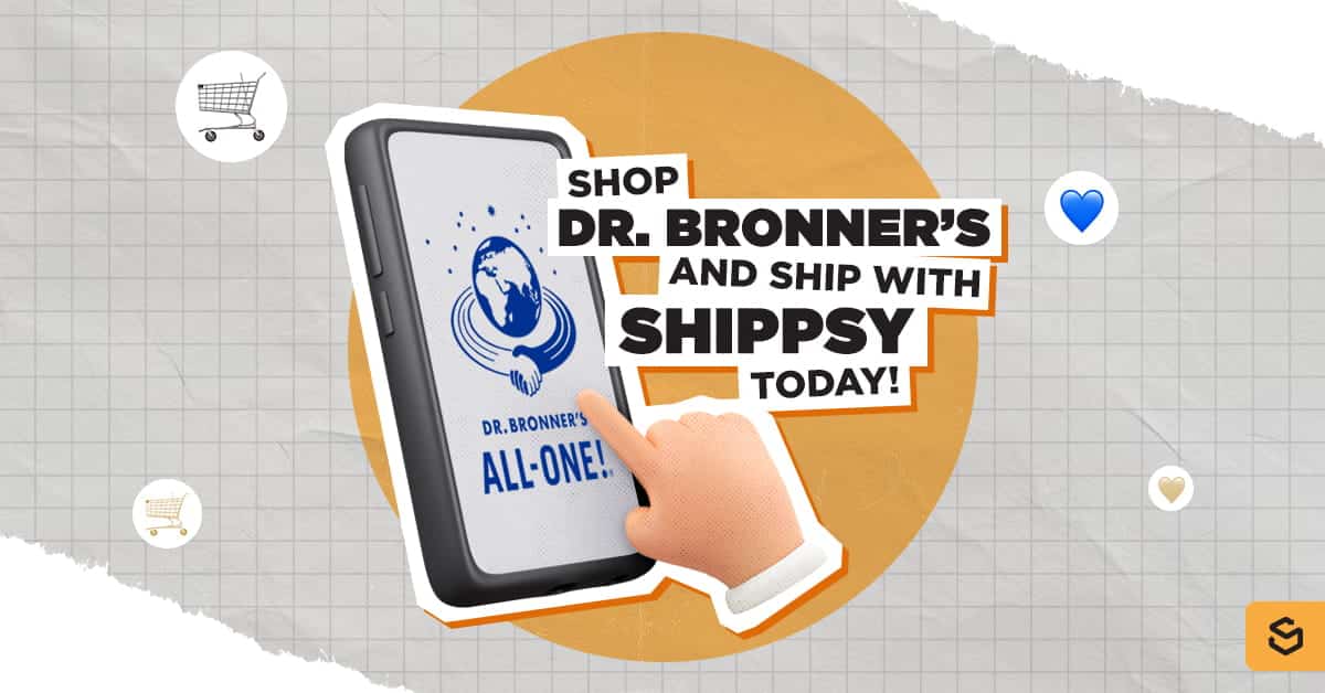 A mobile phone with the Dr. Bronner's logo and a finger tapping it