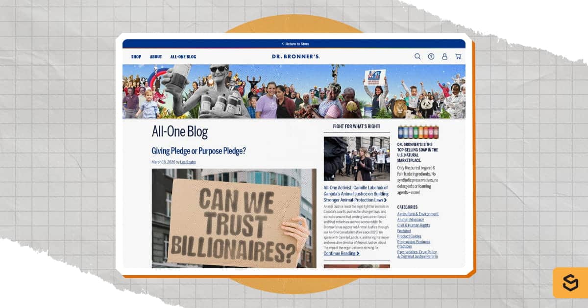 A screenshot of Dr. Bronner's All-One Blog page