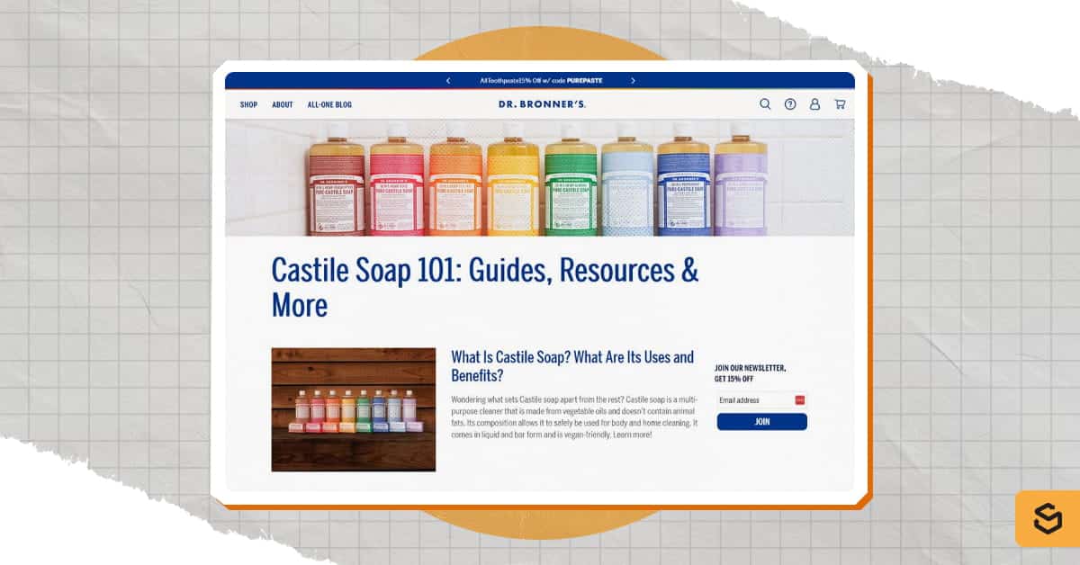 A screenshot of Dr. Bronner's Castile Soap 101 page