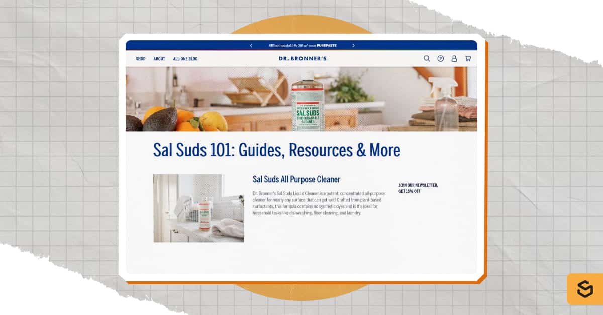A screenshot of Dr. Bronner's Sal Suds 101 page