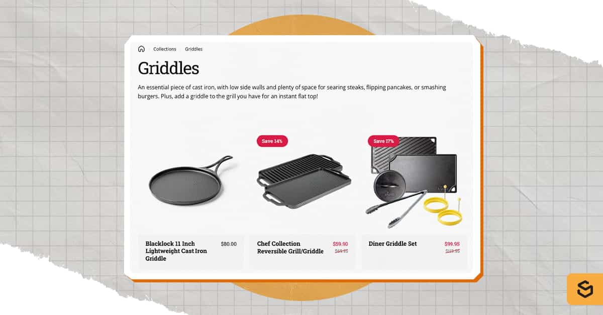 Une capture d'écran de la page produit « Lodge Griddles »