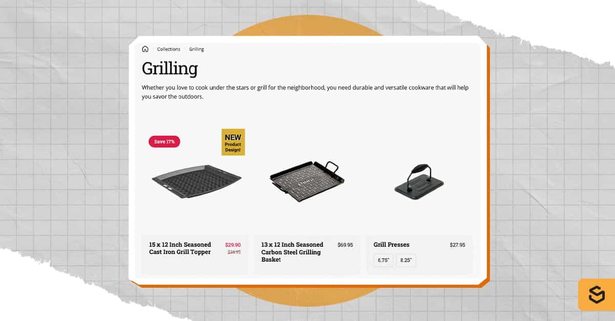 Une capture d'écran de la page produit de Lodge Grilling