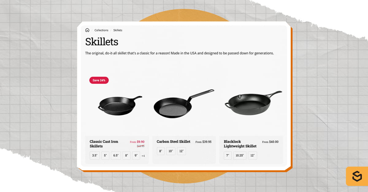 Une capture d'écran de la page produit de Lodge Skillets