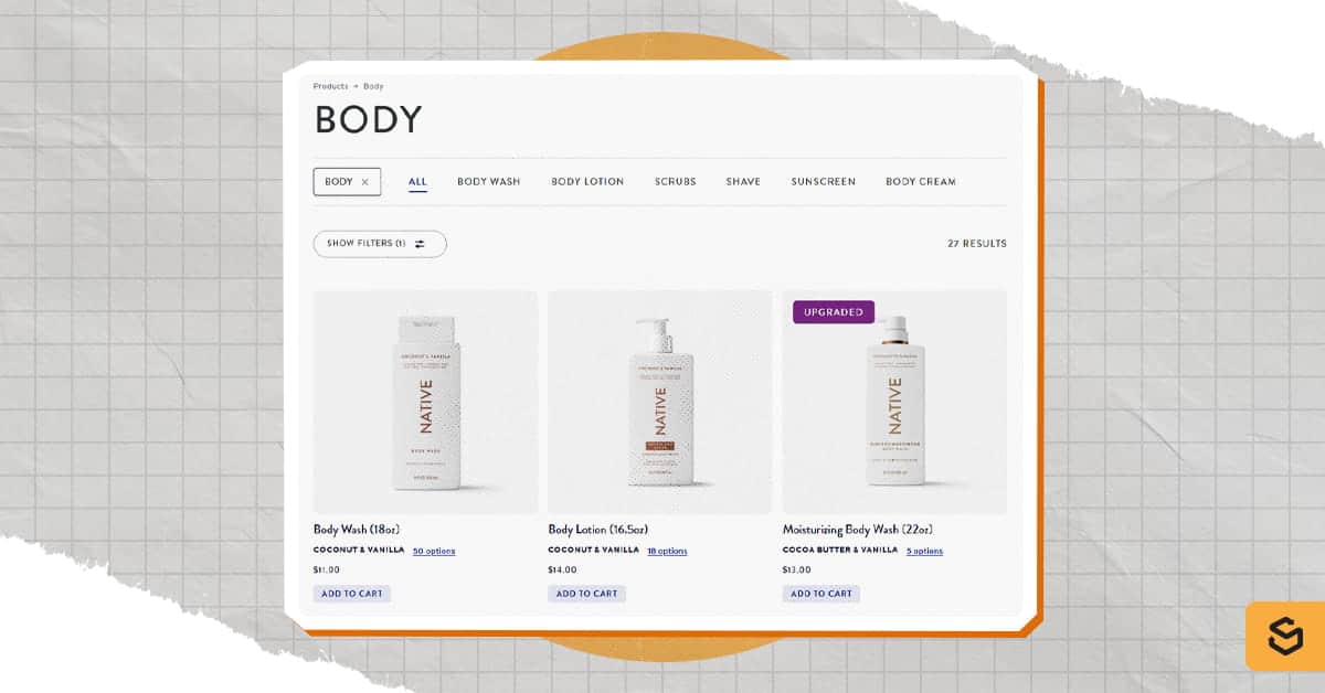 Native's Body care product page