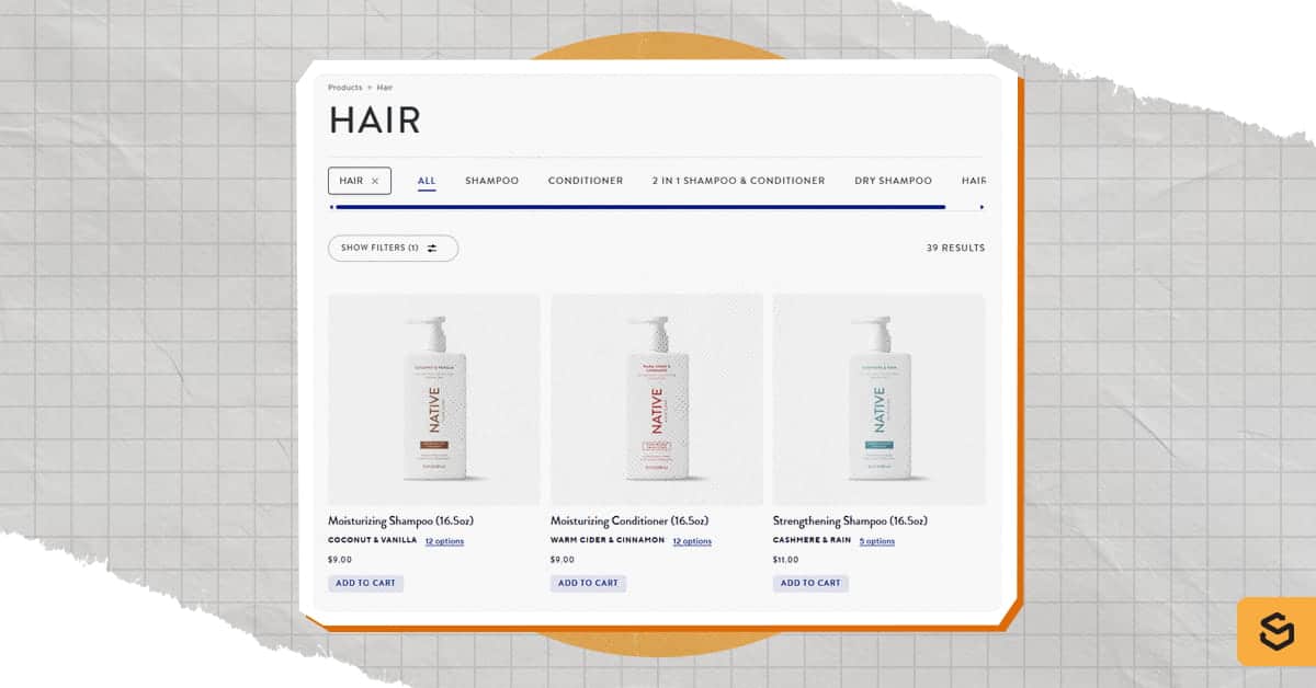 Native's Hair care product page